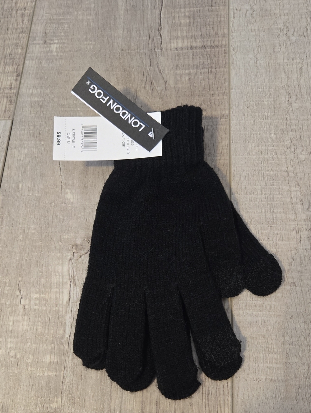 London Fog Black  Basic Ribbed Knit Gloves